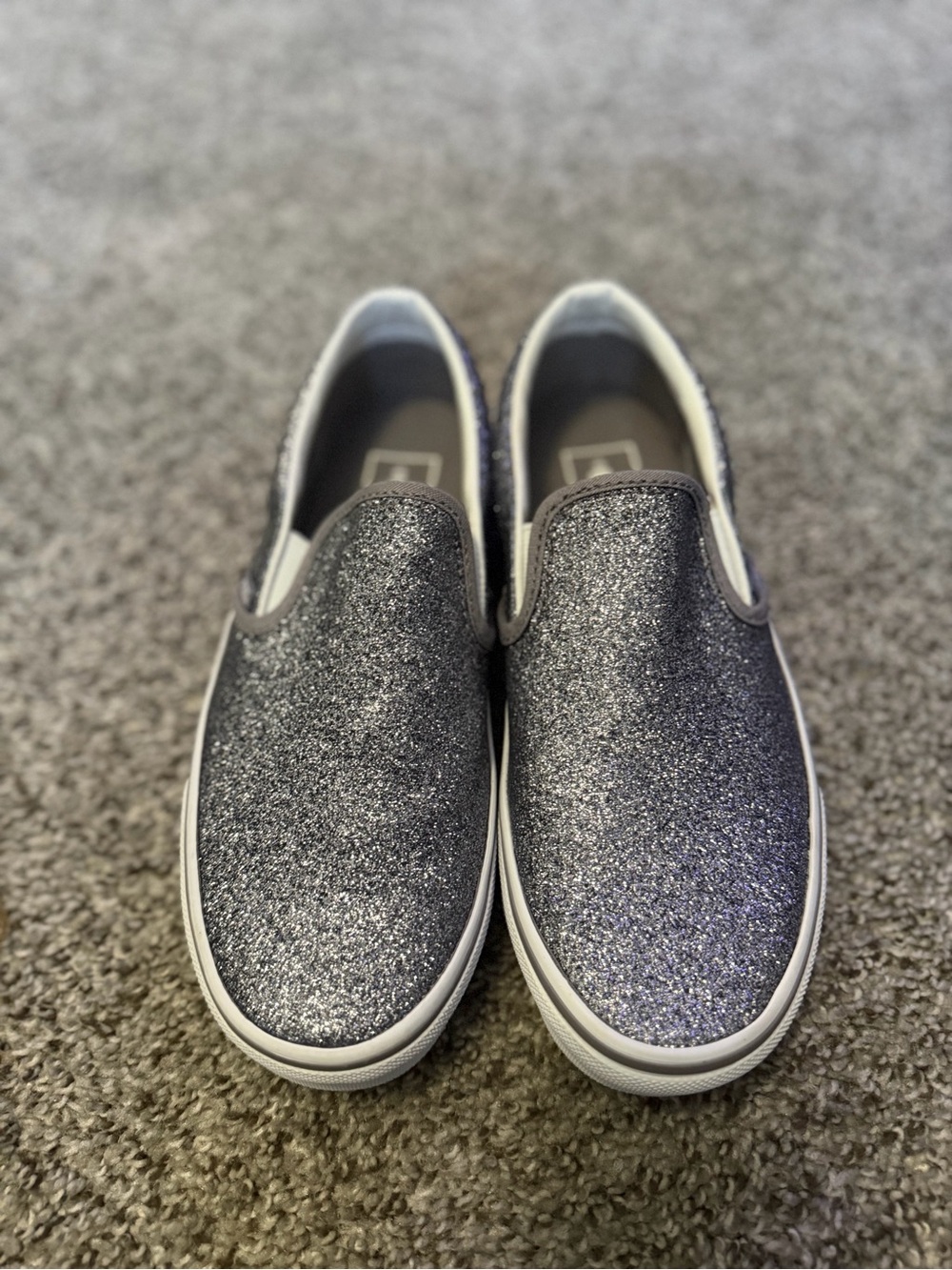 Vans Kids Glitter Slip-On Sneakers in Silver Glitter